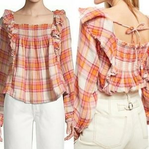 Free People Boho plaid long sleeve pullover